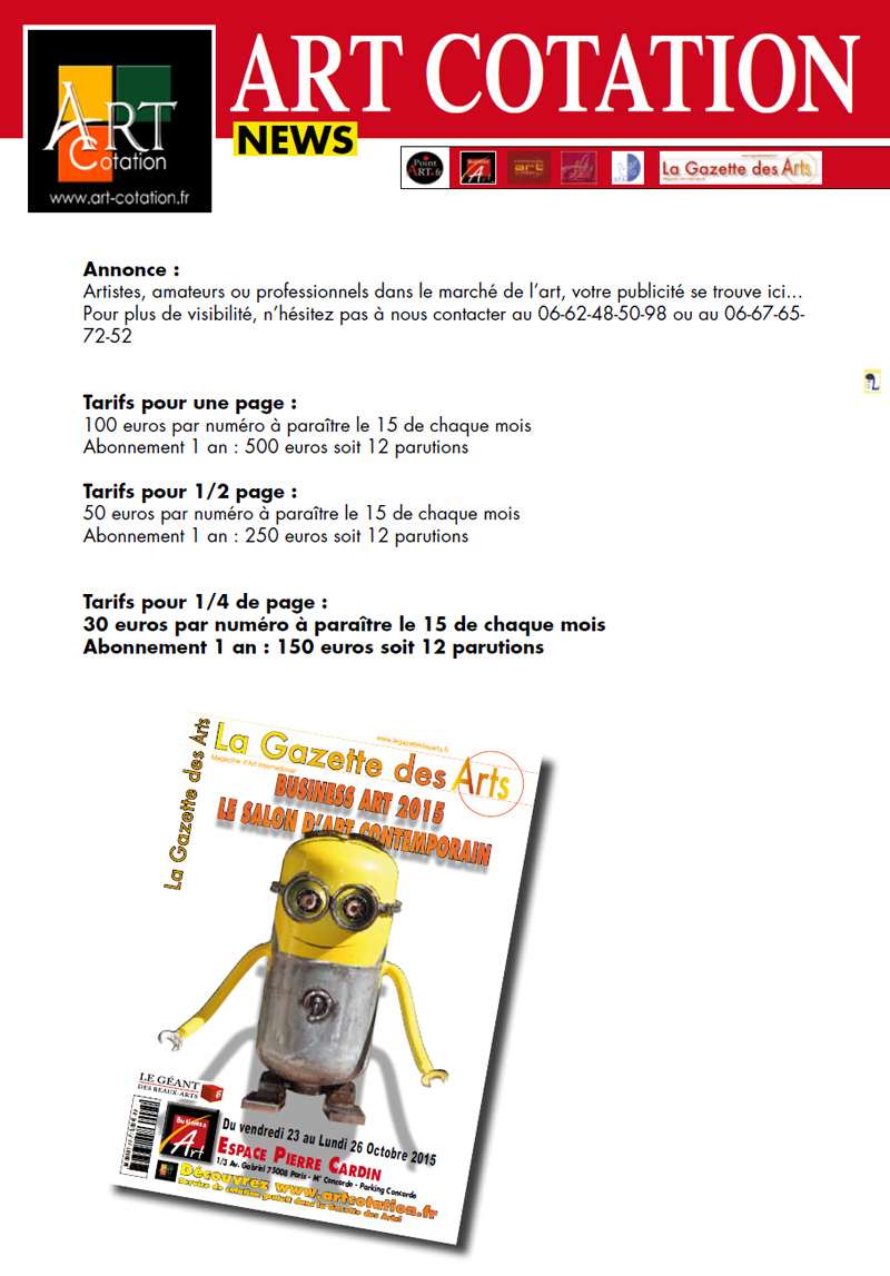 Art Cotation NEWS N°2 du 15 novembre 2015